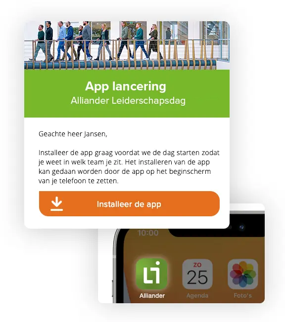 Voorbeeld van mailing m.b.t. de installatie van de Event App