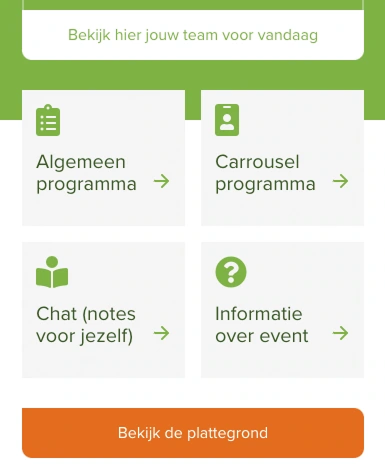 Voorbeeld van het dashboard van de Alliander Leiderschapsdag Event App