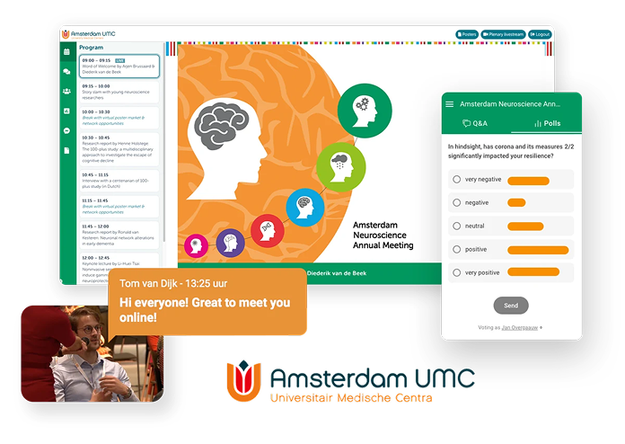 Overzicht van het Congres Online Platform en de Stem App die zijn ingezet tijdens het Amsterdam UMC Connecting the Brain congres.