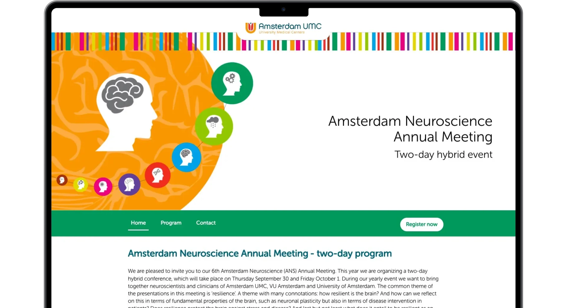 MacBook mockup van de registratiewebsite voor Amsterdam UMC Connecting the Brain