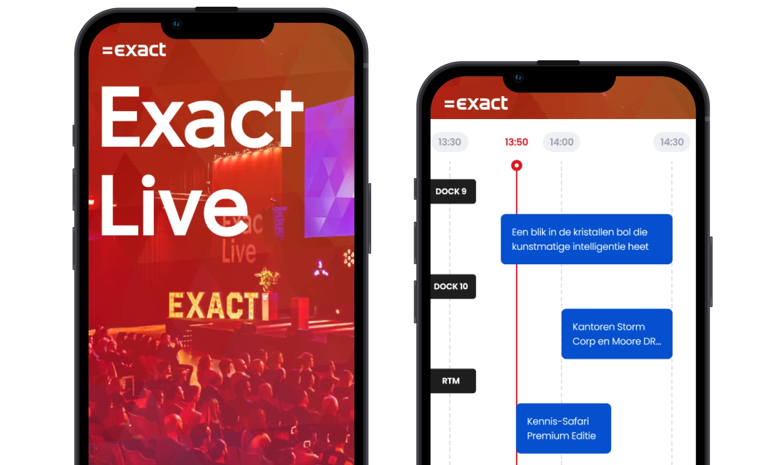 iPhone mockups van de Exact Live Event App
