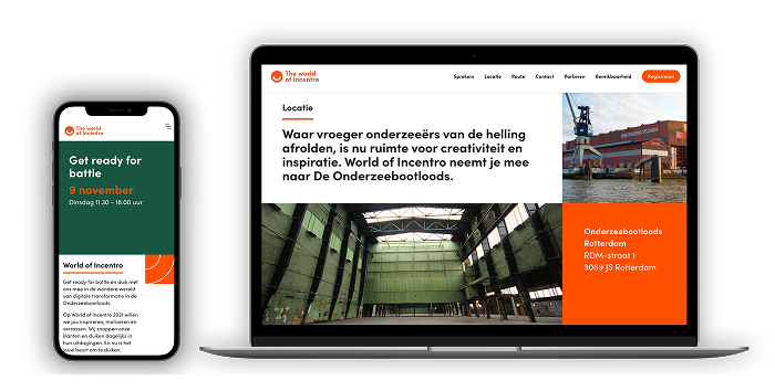 Voorbeeld van de responsiviteit van de eventwebsite.
