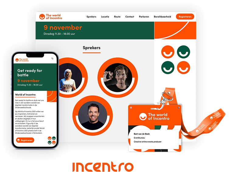 Overzicht van de registratiewebsite en toegangscontrole die zijn ingezet tijdens het World of Incentro evenement.