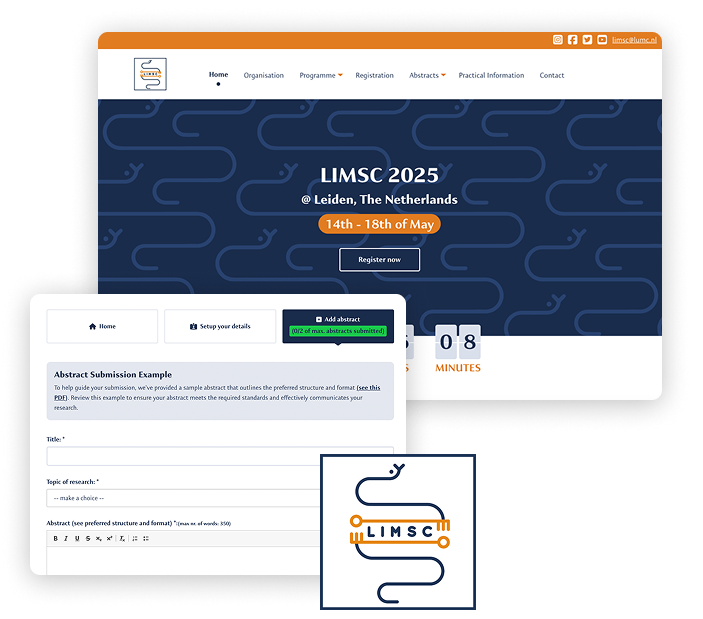 Overzicht van de LIMSC registratiewebsite met de Abstract Module.
