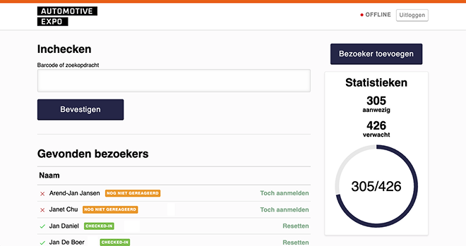 Voorbeeld van het barcodesysteem dat is ingezet voor toegangscontrole