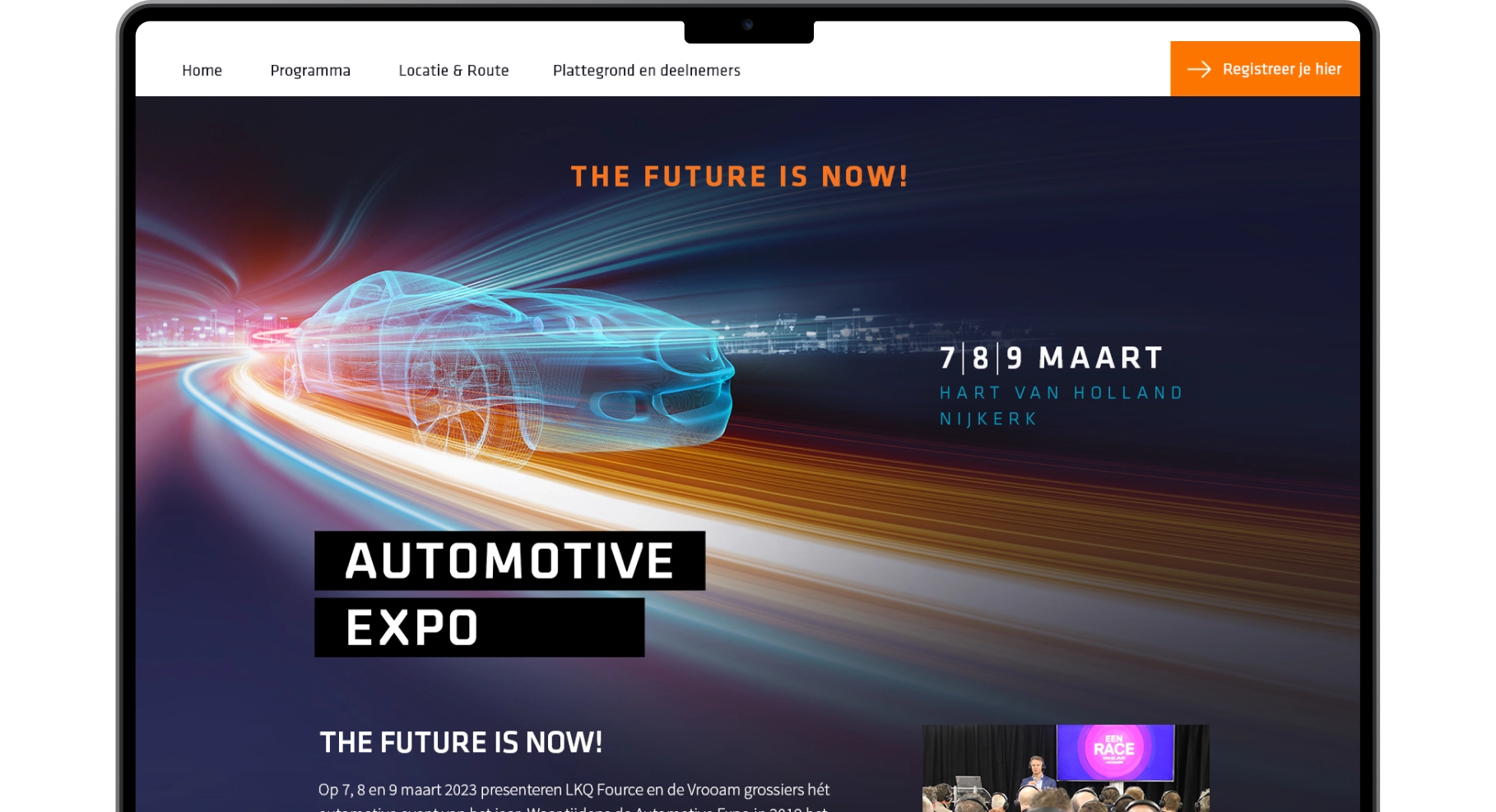 MacBook mockup van de registratiewebsite van de Automotive Expo