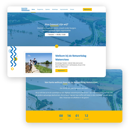 Voorbeeld van de registratiewebsite van Rijkswaterstaat en bijbehorende livestream omgeving.