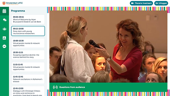 Screenshot van het Congres Online Platform van Amsterdam UMC Connecting the Brain in actie.