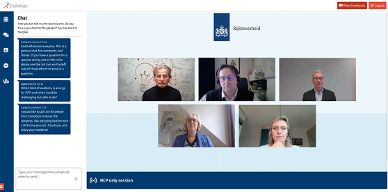 Vijf personen online in gesprek tijdens Congres Online