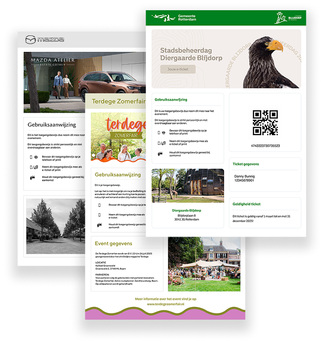 Overzicht van verschillende e-tickets.